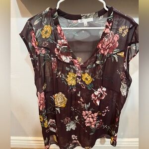 DR2 Burgandy Sheer Floral Blouse